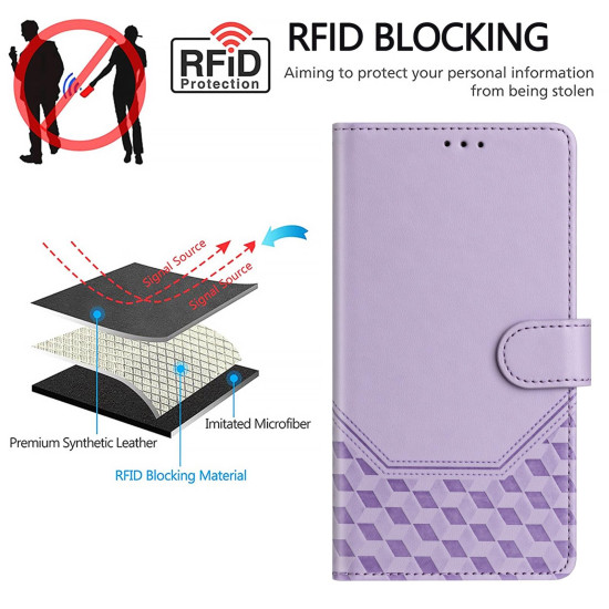 For Samsung Galaxy S24+ 5G Honeycomb Embossing RFID Leather Phone Case(Light Purple)