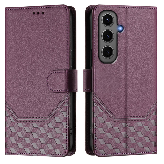 For Samsung Galaxy S24+ 5G Honeycomb Embossing RFID Leather Phone Case(Violet)