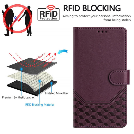 For Samsung Galaxy S24+ 5G Honeycomb Embossing RFID Leather Phone Case(Violet)