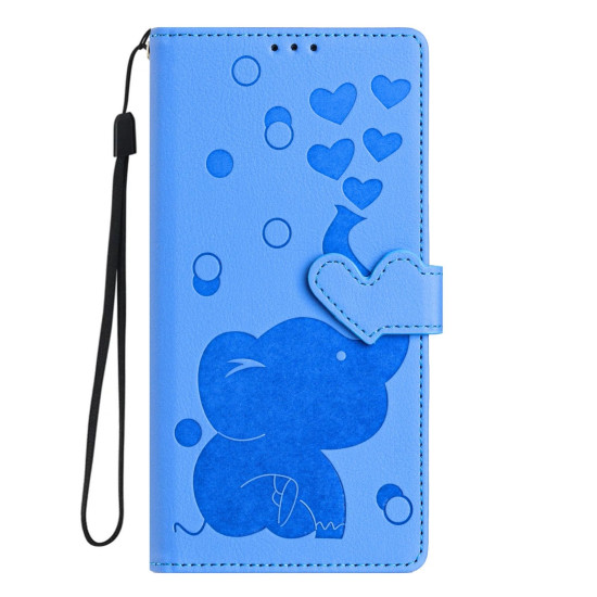For Samsung Galaxy S24+ 5G Cartoon Elephant Embossed Leather Phone Case(Blue)