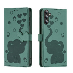 For Samsung Galaxy S24+ 5G Cartoon Elephant Embossed Leather Phone Case(Green)