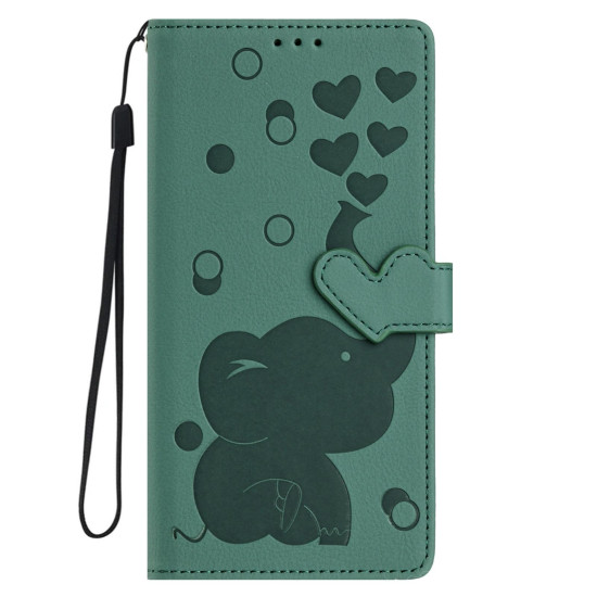 For Samsung Galaxy S24+ 5G Cartoon Elephant Embossed Leather Phone Case(Green)