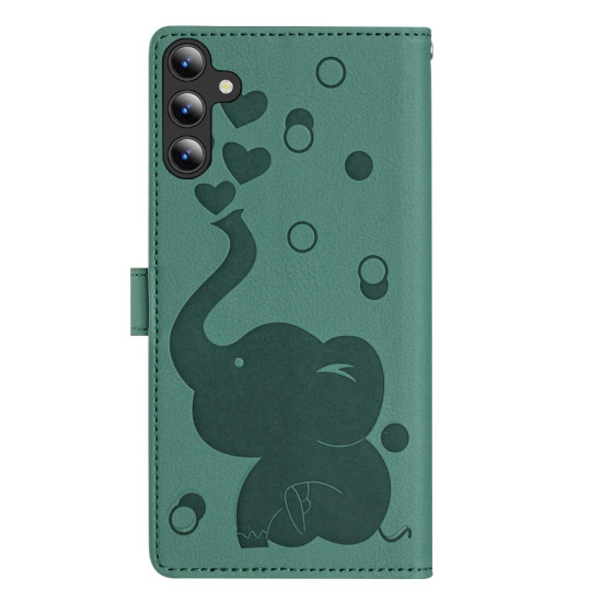 For Samsung Galaxy S24+ 5G Cartoon Elephant Embossed Leather Phone Case(Green)
