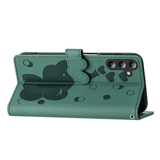 For Samsung Galaxy S24+ 5G Cartoon Elephant Embossed Leather Phone Case(Green)