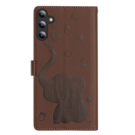 For Samsung Galaxy S24+ 5G Cartoon Elephant Embossed Leather Phone Case(Brown)