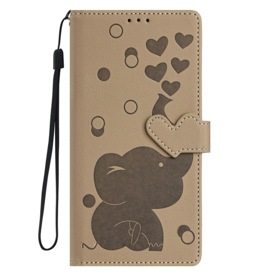 For Samsung Galaxy S24+ 5G Cartoon Elephant Embossed Leather Phone Case(Khaki)
