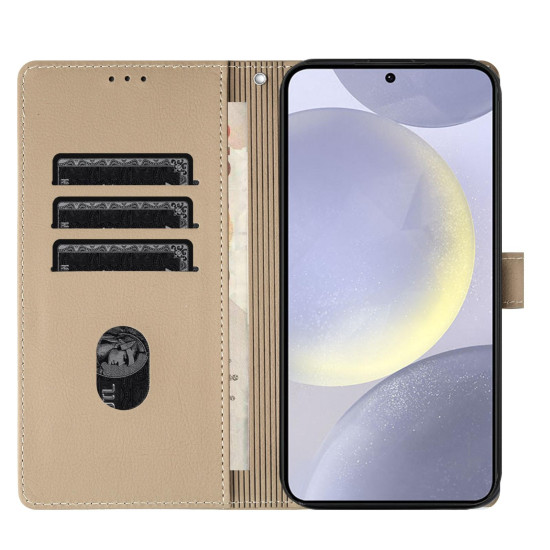 For Samsung Galaxy S24+ 5G Cartoon Elephant Embossed Leather Phone Case(Khaki)