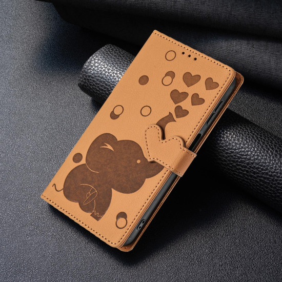 For Samsung Galaxy S24+ 5G Cartoon Elephant Embossed Leather Phone Case(Yellow)