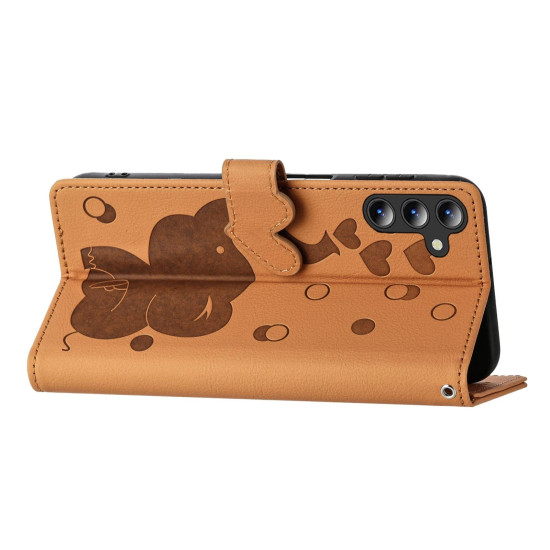 For Samsung Galaxy S24+ 5G Cartoon Elephant Embossed Leather Phone Case(Yellow)