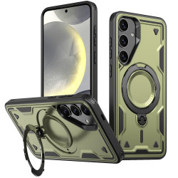 For Samsung Galaxy S24+ 5G PC Hybrid TPU Armor MagSafe Ring Holder Phone Case(Olive Green)