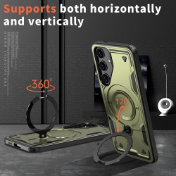 For Samsung Galaxy S24+ 5G PC Hybrid TPU Armor MagSafe Ring Holder Phone Case(Olive Green)