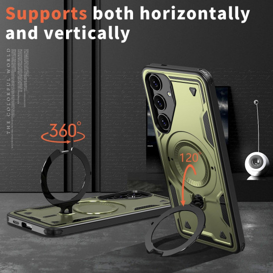For Samsung Galaxy S24+ 5G PC Hybrid TPU Armor MagSafe Ring Holder Phone Case(Olive Green)