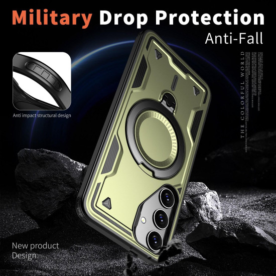 For Samsung Galaxy S24+ 5G PC Hybrid TPU Armor MagSafe Ring Holder Phone Case(Olive Green)