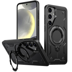 For Samsung Galaxy S24+ 5G PC Hybrid TPU Armor MagSafe Ring Holder Phone Case(Black)