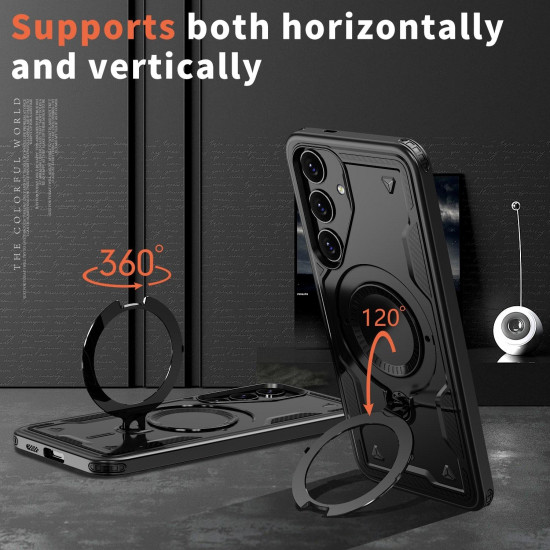 For Samsung Galaxy S24+ 5G PC Hybrid TPU Armor MagSafe Ring Holder Phone Case(Black)
