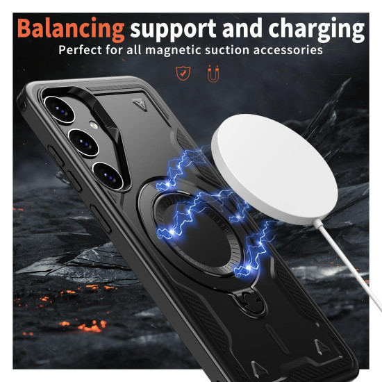 For Samsung Galaxy S24+ 5G PC Hybrid TPU Armor MagSafe Ring Holder Phone Case(Black)