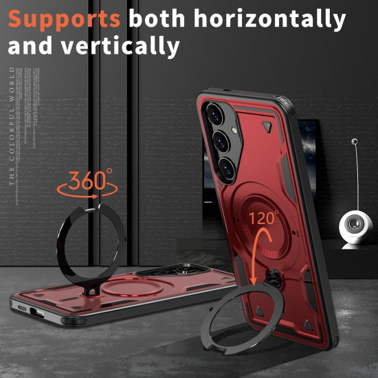 For Samsung Galaxy S24+ 5G PC Hybrid TPU Armor MagSafe Ring Holder Phone Case(Red)
