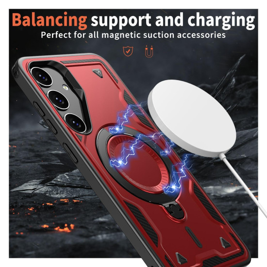For Samsung Galaxy S24+ 5G PC Hybrid TPU Armor MagSafe Ring Holder Phone Case(Red)