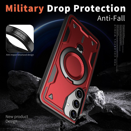 For Samsung Galaxy S24+ 5G PC Hybrid TPU Armor MagSafe Ring Holder Phone Case(Red)