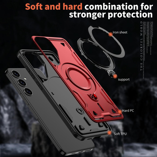 For Samsung Galaxy S24+ 5G PC Hybrid TPU Armor MagSafe Ring Holder Phone Case(Red)