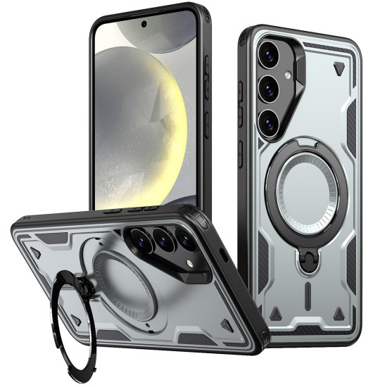 For Samsung Galaxy S24+ 5G PC Hybrid TPU Armor MagSafe Ring Holder Phone Case(Grey)