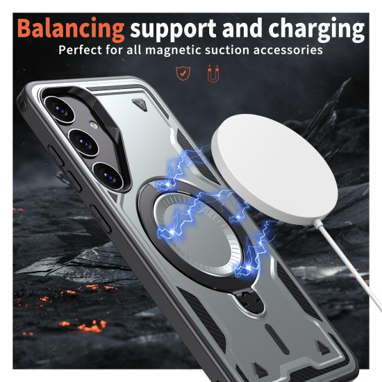 For Samsung Galaxy S24+ 5G PC Hybrid TPU Armor MagSafe Ring Holder Phone Case(Grey)