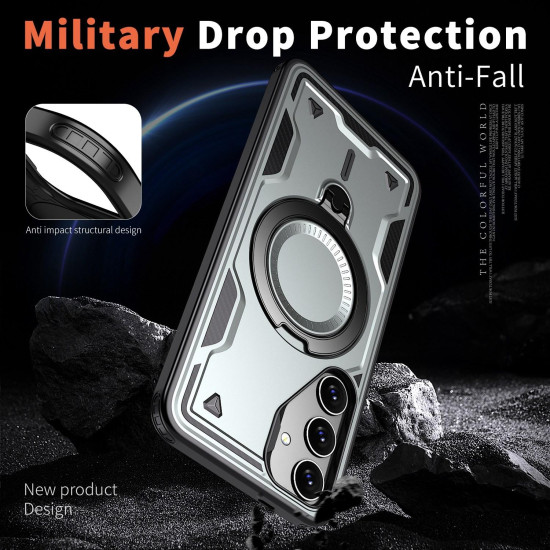 For Samsung Galaxy S24+ 5G PC Hybrid TPU Armor MagSafe Ring Holder Phone Case(Grey)