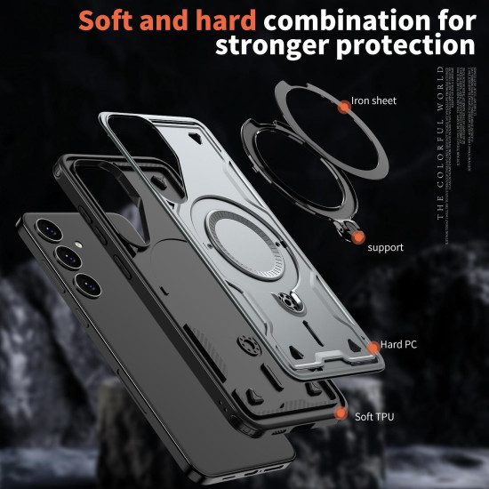 For Samsung Galaxy S24+ 5G PC Hybrid TPU Armor MagSafe Ring Holder Phone Case(Grey)