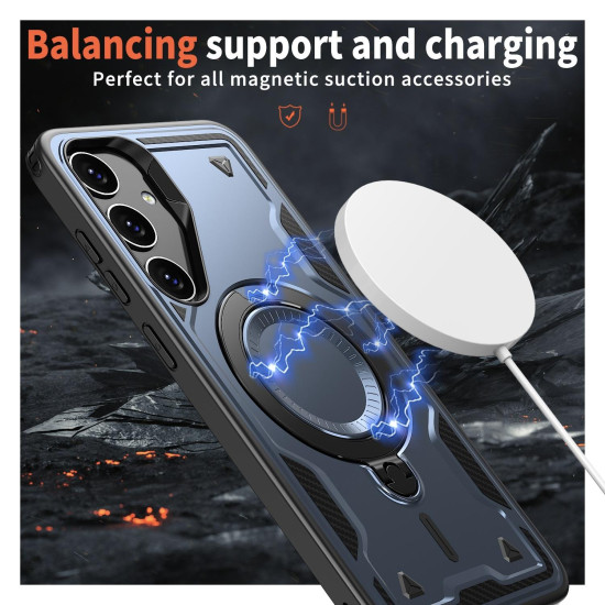For Samsung Galaxy S24+ 5G PC Hybrid TPU Armor MagSafe Ring Holder Phone Case(Blue)