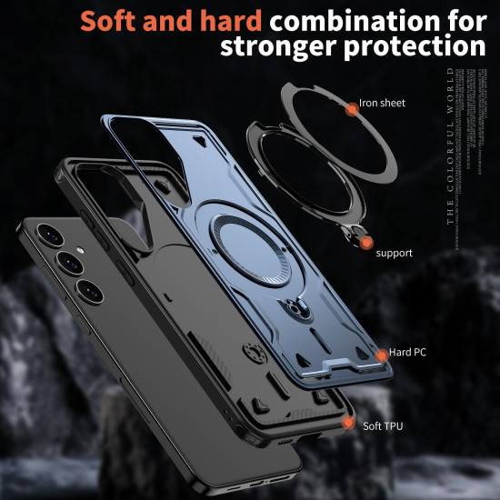 For Samsung Galaxy S24+ 5G PC Hybrid TPU Armor MagSafe Ring Holder Phone Case(Blue)