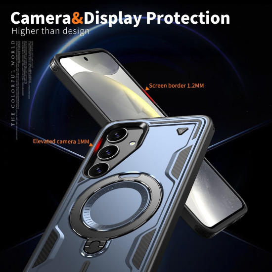 For Samsung Galaxy S24+ 5G PC Hybrid TPU Armor MagSafe Ring Holder Phone Case(Blue)