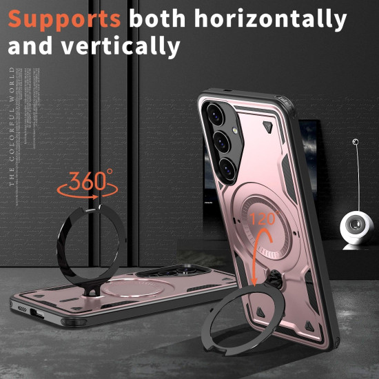 For Samsung Galaxy S24+ 5G PC Hybrid TPU Armor MagSafe Ring Holder Phone Case(Rose Gold)