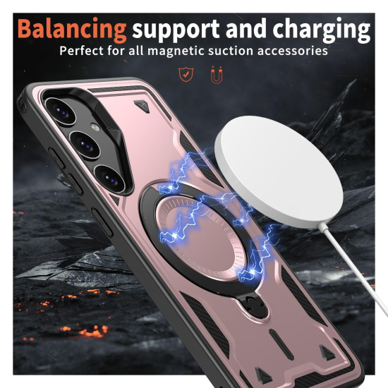 For Samsung Galaxy S24+ 5G PC Hybrid TPU Armor MagSafe Ring Holder Phone Case(Rose Gold)
