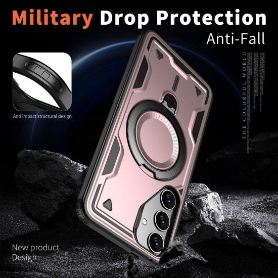 For Samsung Galaxy S24+ 5G PC Hybrid TPU Armor MagSafe Ring Holder Phone Case(Rose Gold)