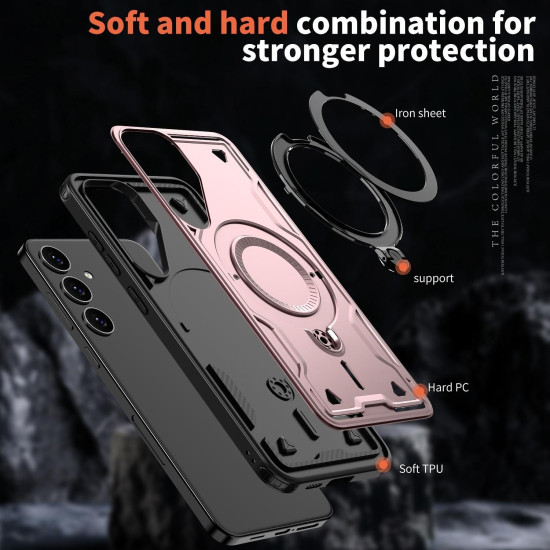 For Samsung Galaxy S24+ 5G PC Hybrid TPU Armor MagSafe Ring Holder Phone Case(Rose Gold)