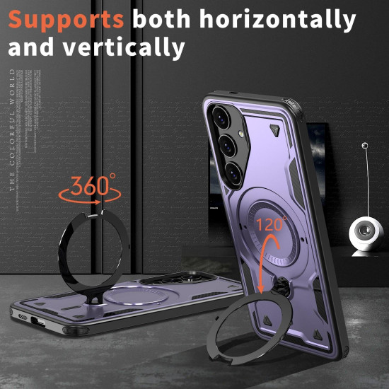 For Samsung Galaxy S24+ 5G PC Hybrid TPU Armor MagSafe Ring Holder Phone Case(Purple)