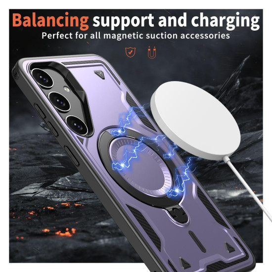 For Samsung Galaxy S24+ 5G PC Hybrid TPU Armor MagSafe Ring Holder Phone Case(Purple)