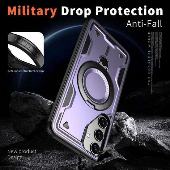 For Samsung Galaxy S24+ 5G PC Hybrid TPU Armor MagSafe Ring Holder Phone Case(Purple)