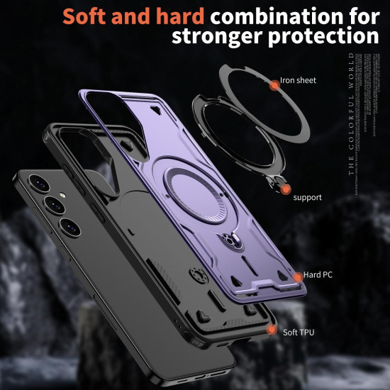 For Samsung Galaxy S24+ 5G PC Hybrid TPU Armor MagSafe Ring Holder Phone Case(Purple)