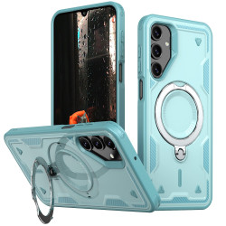 For Samsung Galaxy S24+ 5G PC Hybrid TPU Armor MagSafe Ring Holder Phone Case(Light Blue)