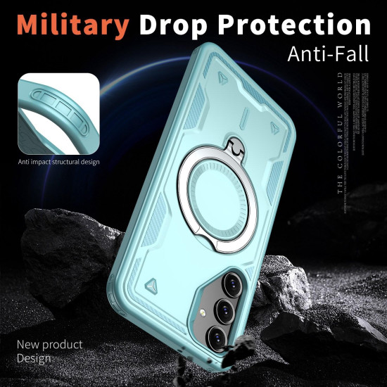 For Samsung Galaxy S24+ 5G PC Hybrid TPU Armor MagSafe Ring Holder Phone Case(Light Blue)