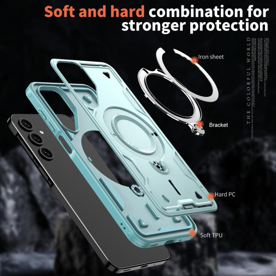 For Samsung Galaxy S24+ 5G PC Hybrid TPU Armor MagSafe Ring Holder Phone Case(Light Blue)