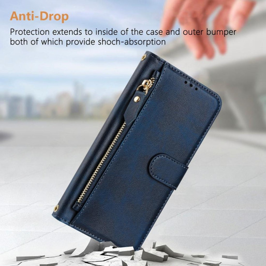 For Samsung Galaxy S24+ 5G Multi-Card Slots Zipper Wallet Leather Phone Case(Blue)