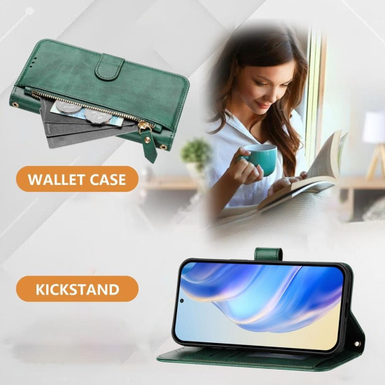 For Samsung Galaxy S24+ 5G Multi-Card Slots Zipper Wallet Leather Phone Case(Green)