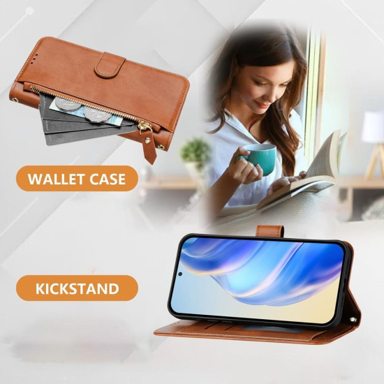 For Samsung Galaxy S24+ 5G Multi-Card Slots Zipper Wallet Leather Phone Case(Brown)