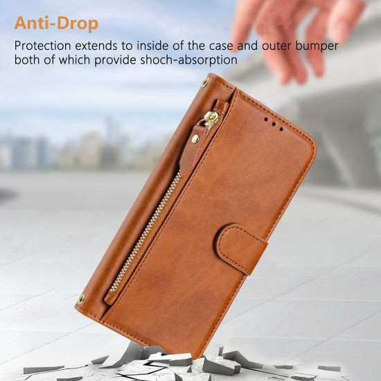For Samsung Galaxy S24+ 5G Multi-Card Slots Zipper Wallet Leather Phone Case(Brown)