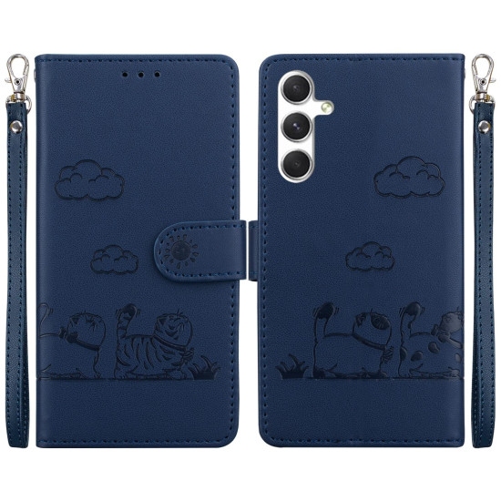 For Samsung Galaxy S24+ 5G Cute Cats RFID Leather Phone Case(Blue)