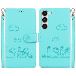 For Samsung Galaxy S23 5G Cute Cats RFID Leather Phone Case(Green)