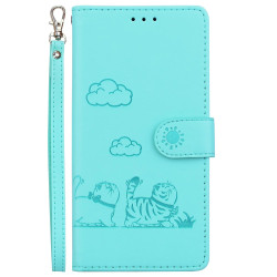 For Samsung Galaxy S23 5G Cute Cats RFID Leather Phone Case(Green)