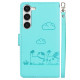 For Samsung Galaxy S23 5G Cute Cats RFID Leather Phone Case(Green)